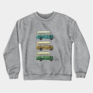 All Aboard - Funky Bus Print - White Background Crewneck Sweatshirt